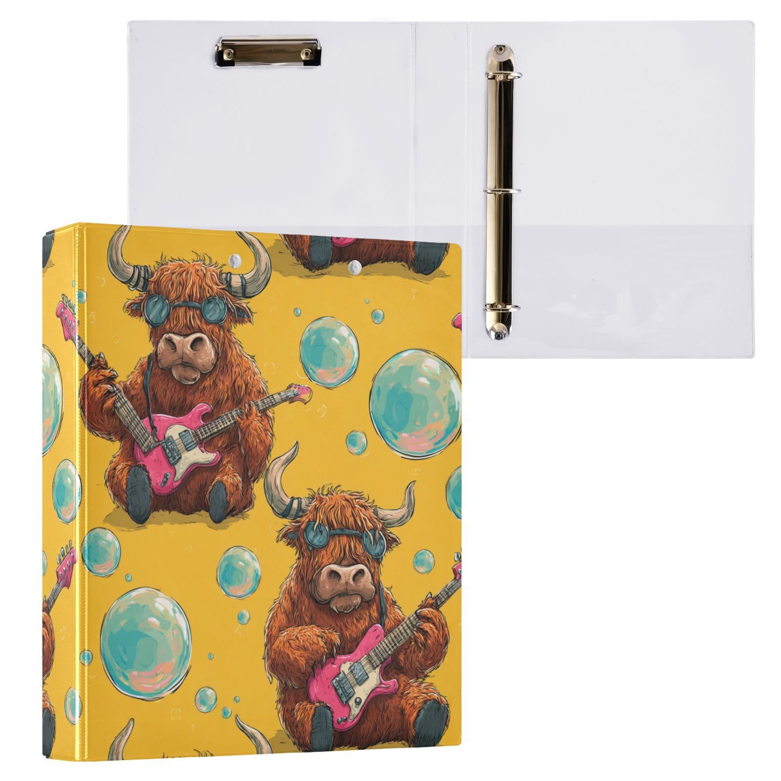 Kcldeci Raccoglitore a 3 anelli con copertina rigida, motivo mucca, 1 raccoglitore ad anelli rotondi da 3,8 cm, 200 fogli per ufficio/casa/rientro a scuola, confezione da 2