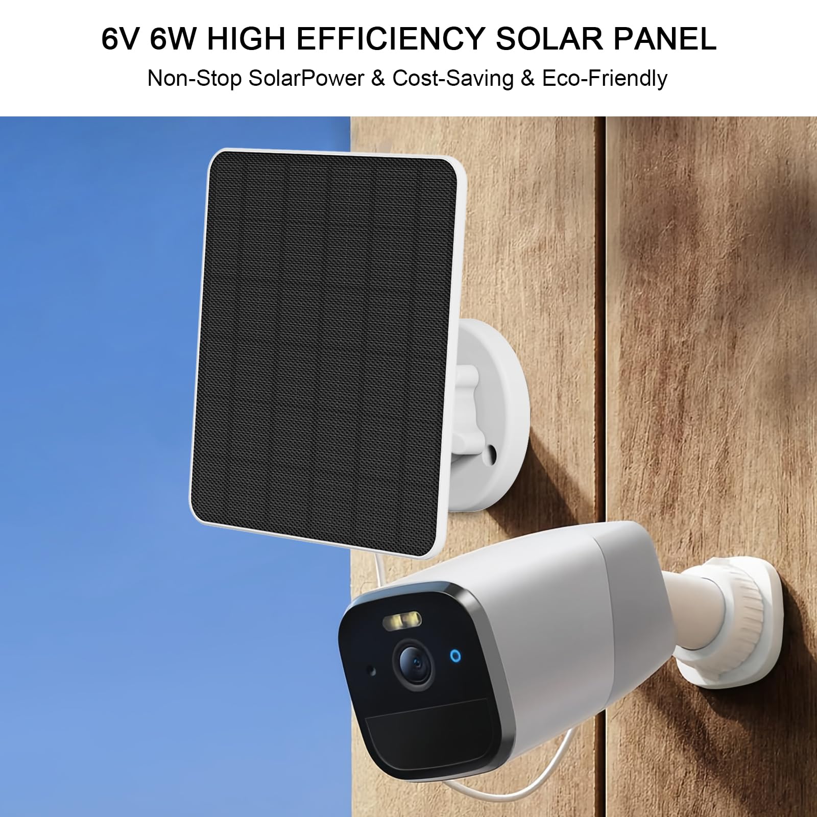 Pannello solare da 6 W per telecamera di sicurezza esterna, caricatore USB/Type-C da 5 V con cavo da 3 m, impermeabile IP65, staffa regolabile a 360°, compatibile con fotocamera a batteria