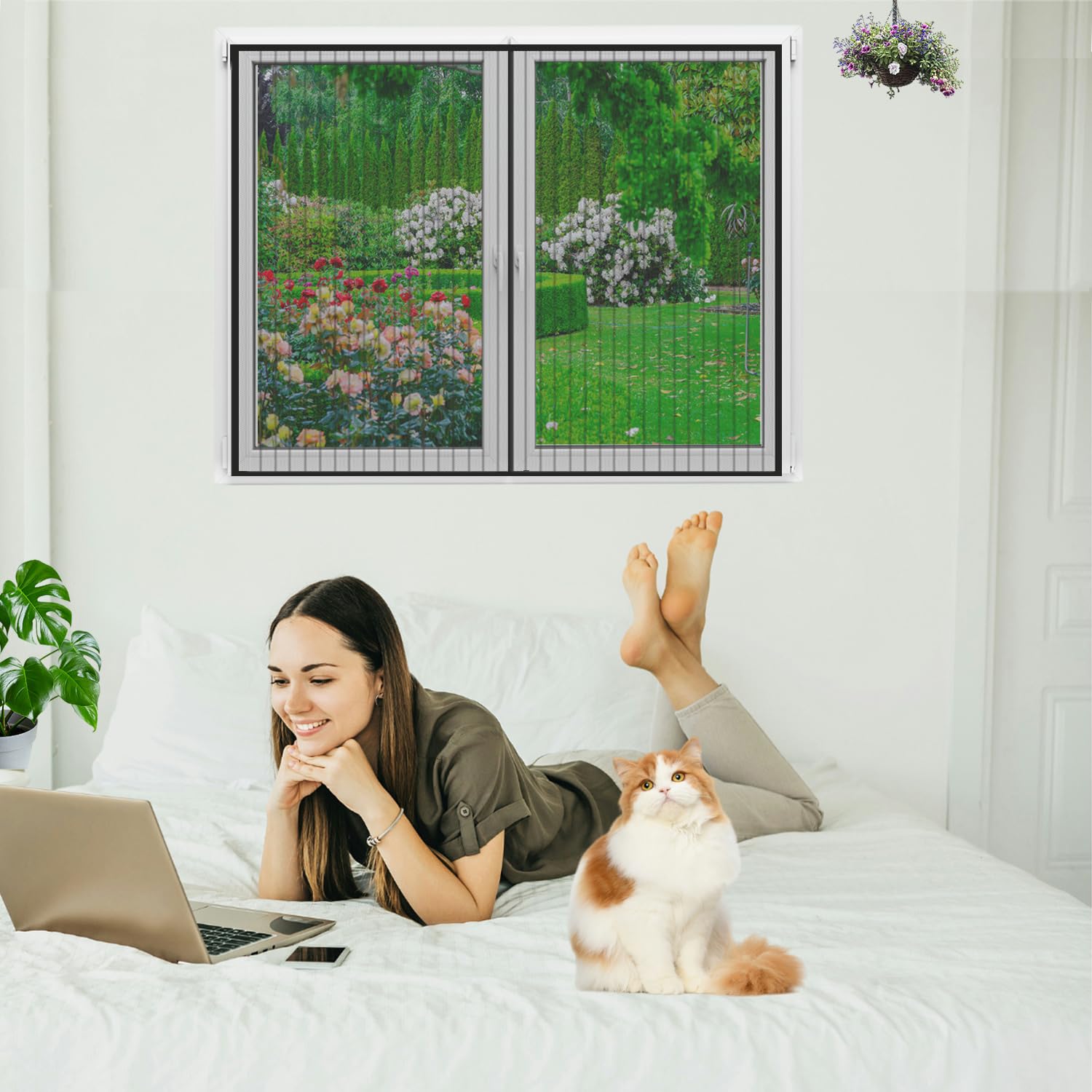 Zanzariera Magnetica per Finestre, Varie Taglie, Versione aggiornata, 145x145 cm, Tenda Zanzariera, Maglia Fine, Nero