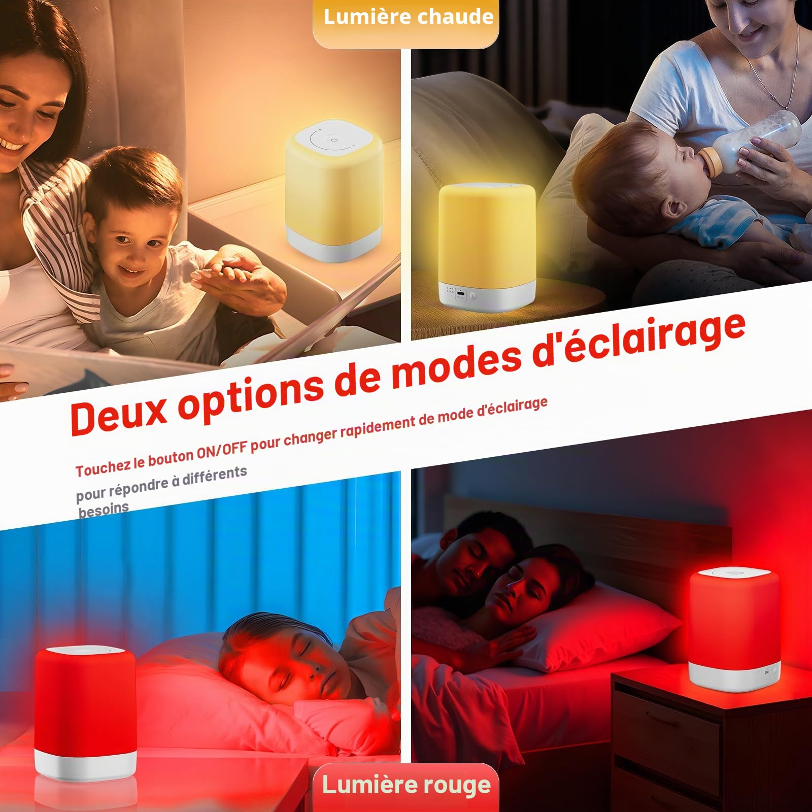 Lampe de thérapie lumineuse rouge pour le sommeil, lumières de nuit rouges avec une longueur d'onde de 670 nm, lampe de nuit rouge pour favoriser une relaxation profonde et améliorer le sommeil pour