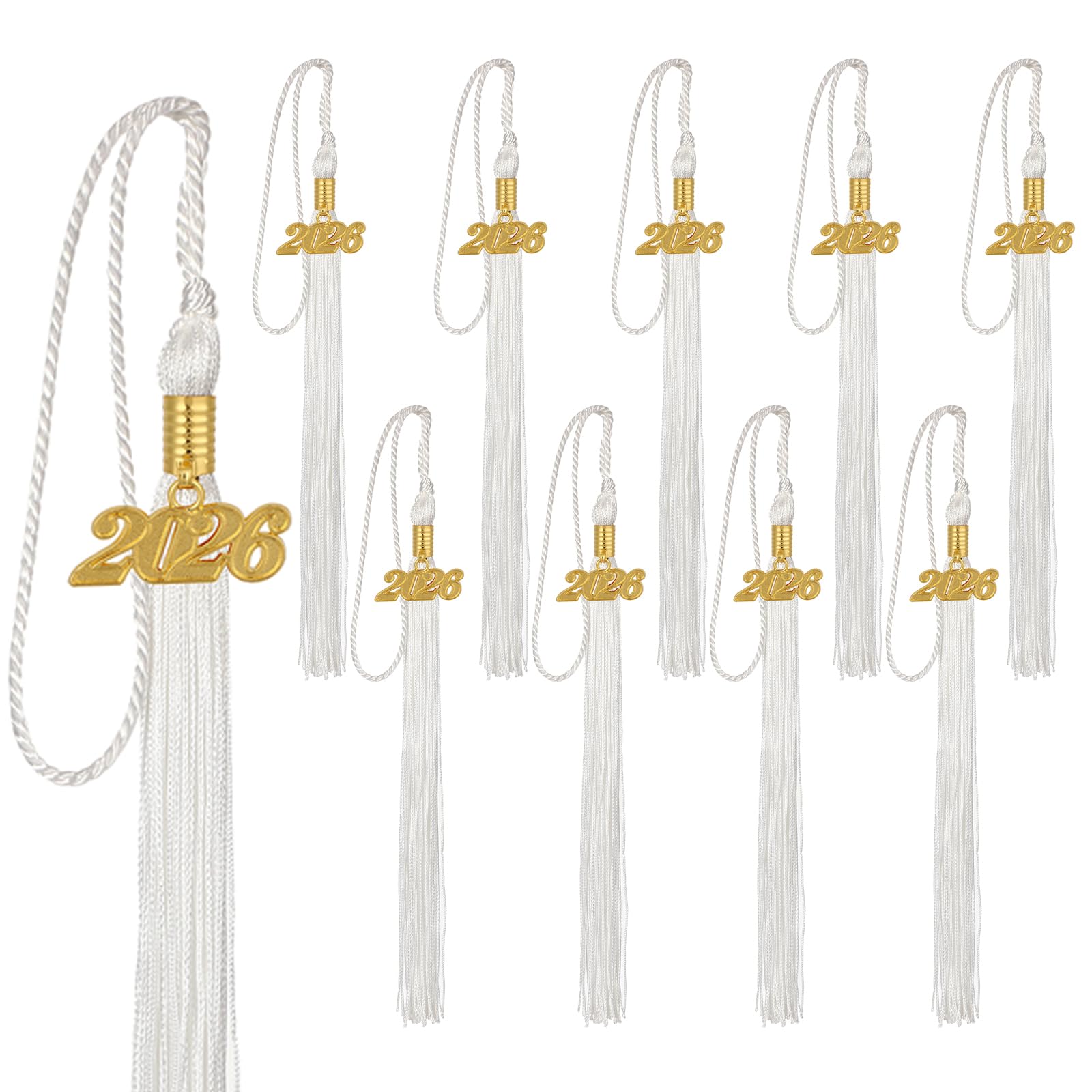 10 Pieces 2026 Graduation Tassels Bulk with Gold Year Charms for Graduation Cap Accessories (White)