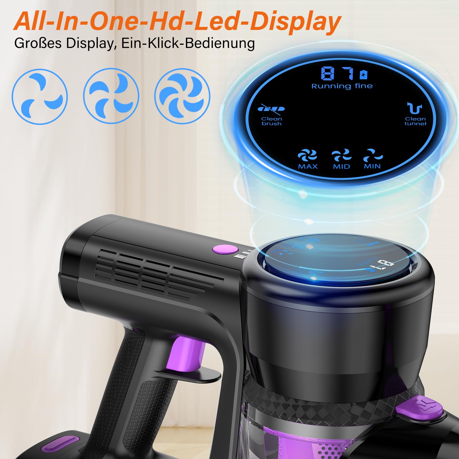 Aspirapolvere Senza Fili ZCAISH - 45 KPa, 60 Minuti, Display LED - Foto 5