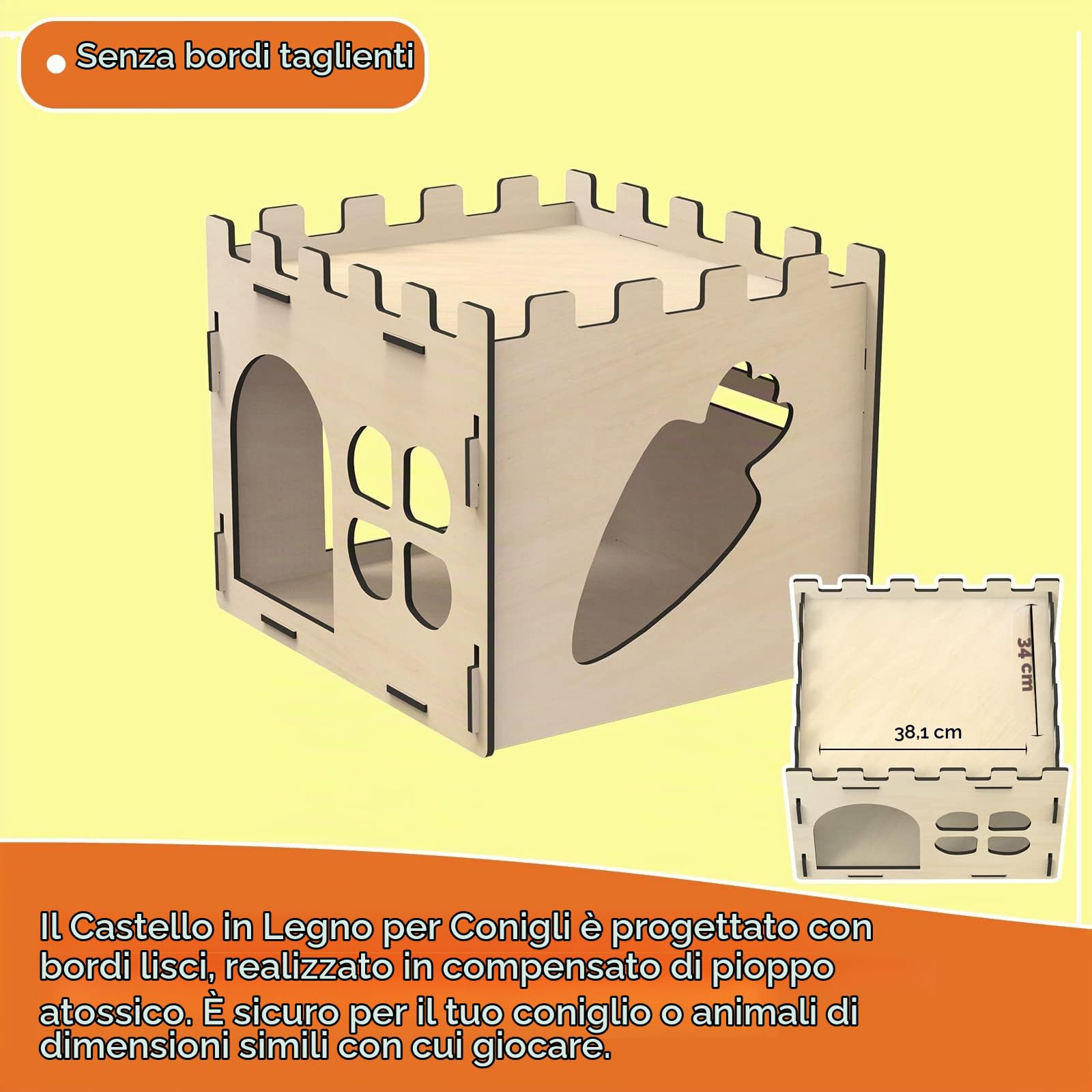 HIIMALEX Habitat extra large e robusto castello per conigli al chiuso con scale, bordi rotondi, habitat staccabili per conigli, ricci, porcellini d'India, cincillà, criceti, gerbilli