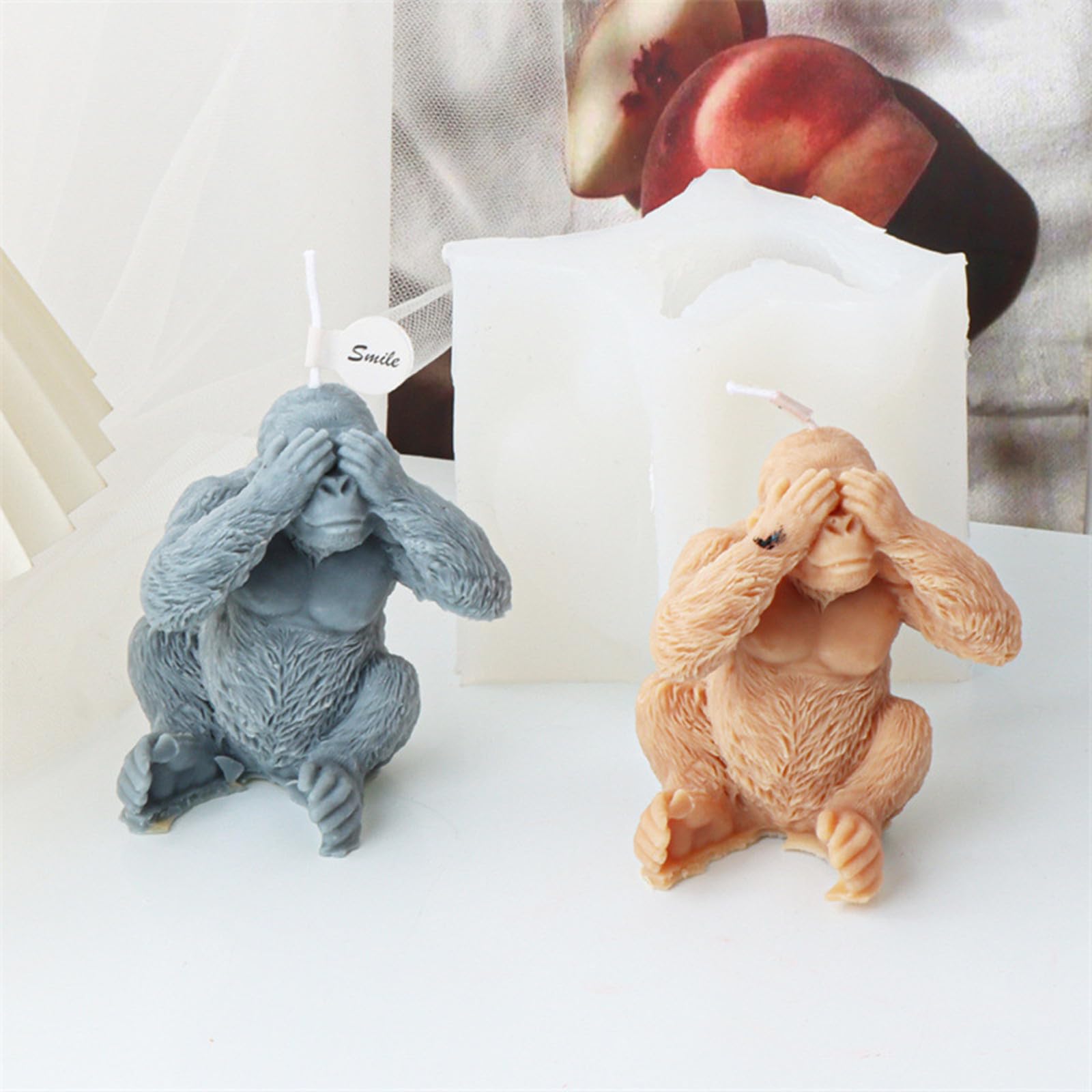 Xidmold 3D Gorilla Candle Mould Animal Gorilla Silicone Mold for Fondant Epoxy Resin, Soy Wax Candle, Soap, Plaster, DIY Crafts (C) - Image 2
