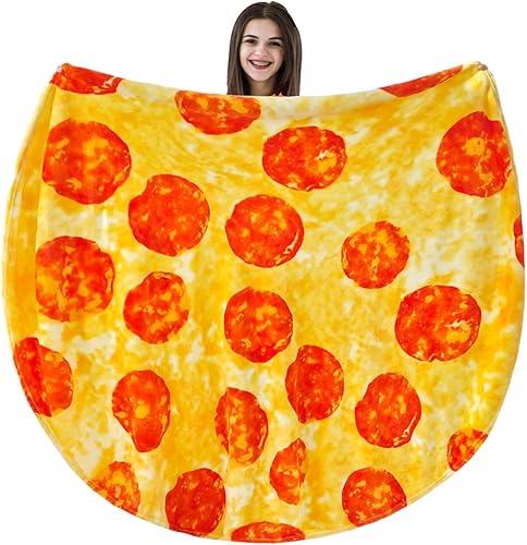 Vessia Manta con estampado de pizza, manta redonda realista y divertida para adultos y niños, manta de pizza Pepperoni de 300 GSM para sofá, cama, disponible en Yaxa Venezuela