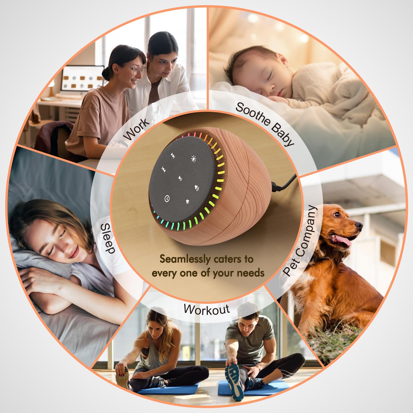 DreamSky - White Noise Sleep Sound Machine, 26 beruhigende Geräusche und 30 Stufen Lautstärke, RGB Nachtlicht Dimmer, Braunes Rauschen für schlafende Erwachsene, Baby, Kinder, Timer