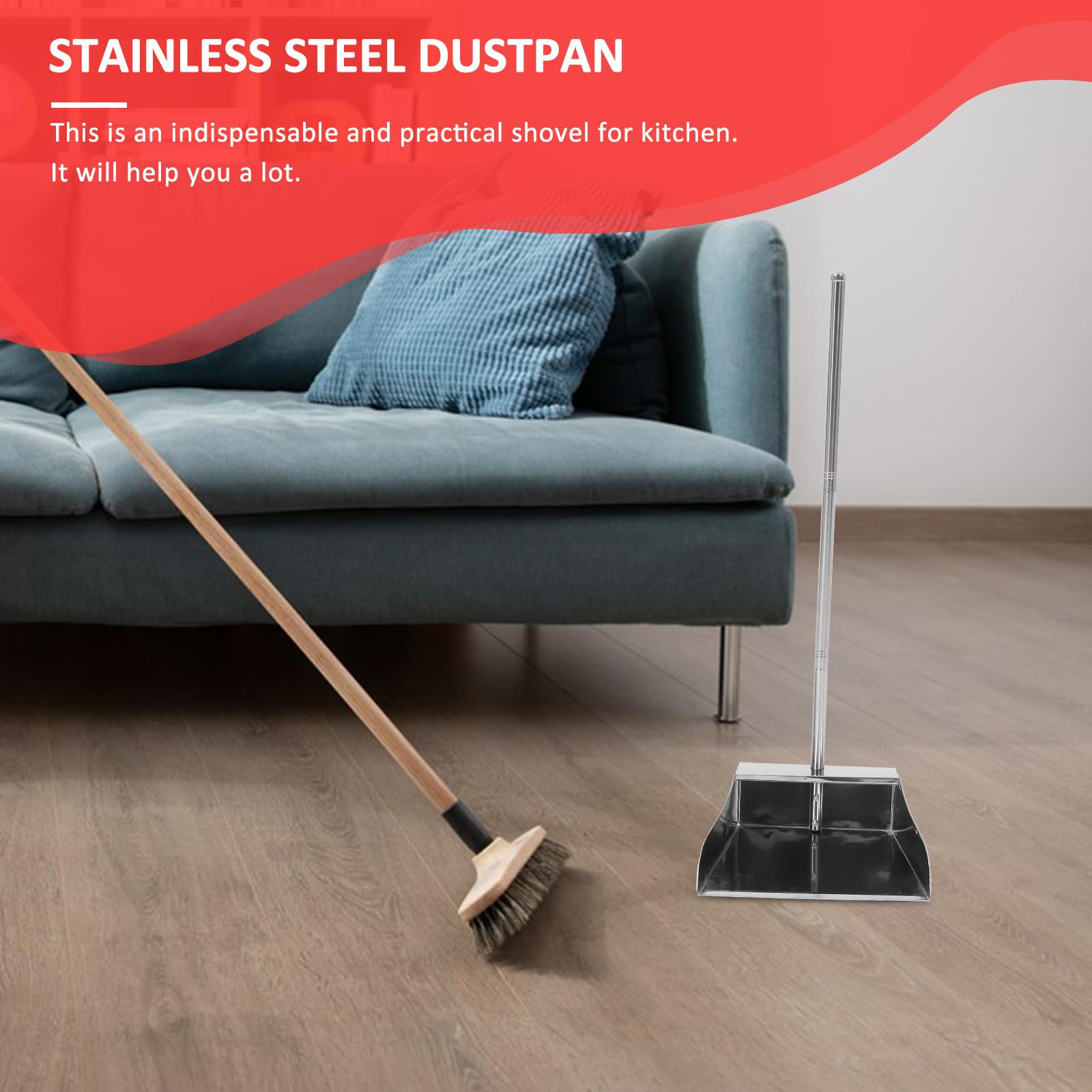 Pala Recogedor de Basura de Acero Inoxidable con Mango Ergonómico Gran Capacidad y Diseño Elegante para Limpieza Doméstica y Oficina Práctico Utensilio de Hogar Resistente y Fácil