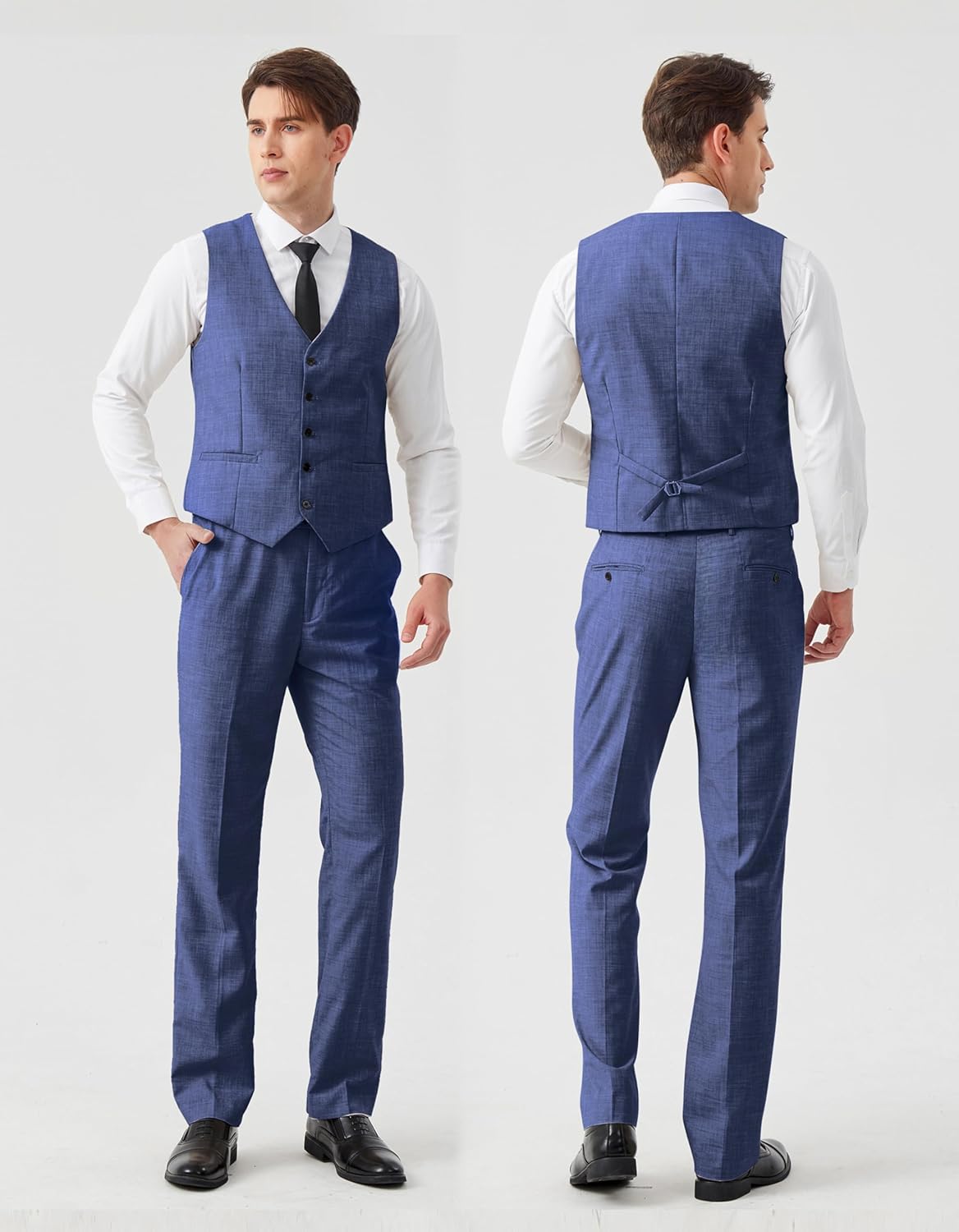 MOGU Mens 3 Piece Suit Slim Fit Tuxedo Groomsmen Suits for Wedding Formal Business Jacket Vest Pants - Image 3