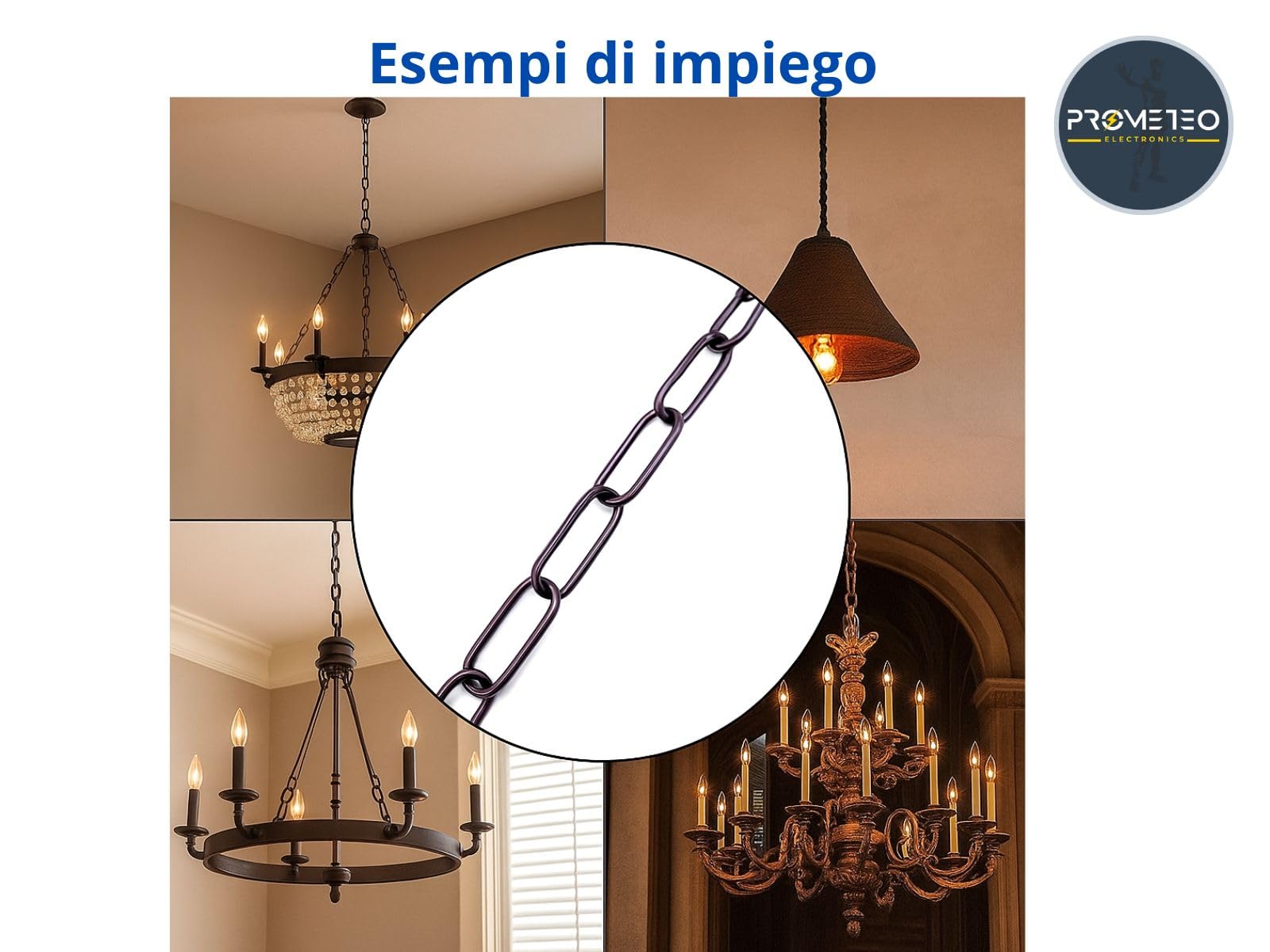 2mt catena bronzo per lampadario Filo 3,8mm Dimensioni anello 45 x 20mm