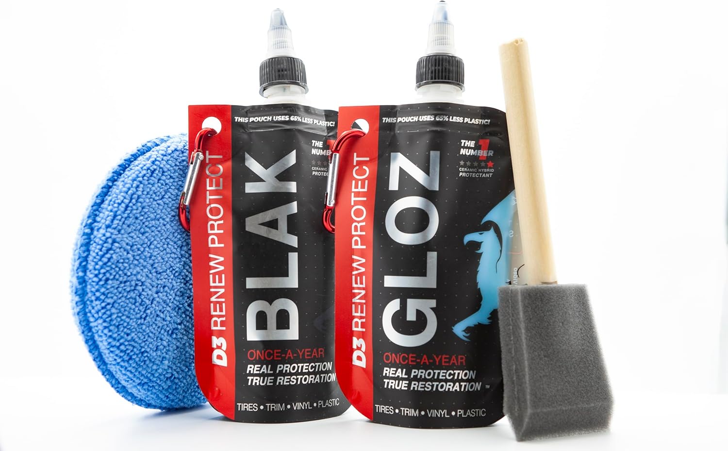 RENEW PROTECT - Blak+GLOZ, Super Shine Combo - Acrylic Ceramic-Hybrid Protectant, Tire & Trim Restorer, Gloss to Mirror-Shine, RVs- Golf Cart- 100% Motorcycle-Safe, Wash-Proof, 5 min Dry-Seal 6.8oz
