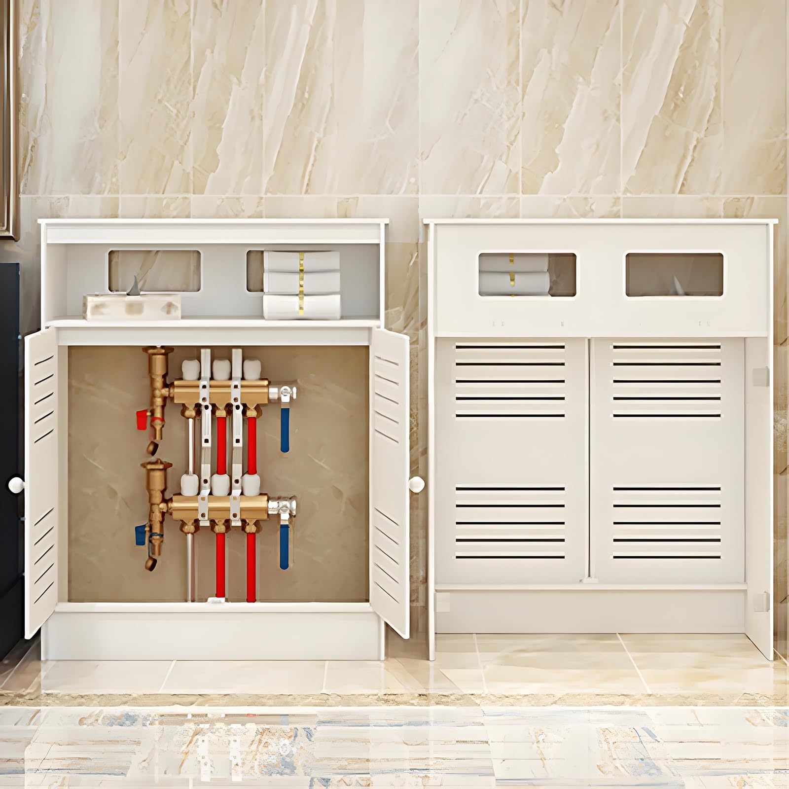 Copritermosifone Bianco con Griglia a Lamelle Copri Termosifone Copritermosifoni per Casa Mobiletto per Riscaldamento a Pavimento Collettore per Riscaldamento a Pavimento(62x90x20 cm/24x35x8 in)
