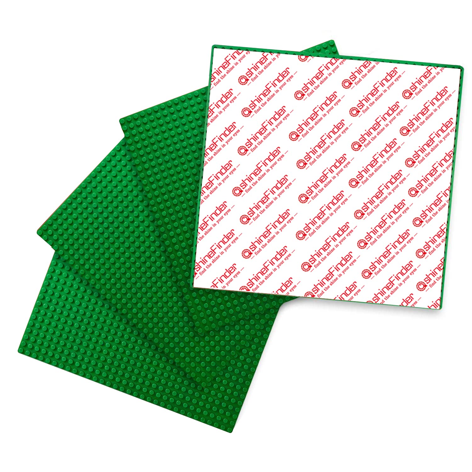 shineFinder 4 Plate Set Building Plate Compatible with Lego Building Blocks, 25.5 x 25.5 cm, Peel and Stick Base Plate for Table Top, Wall, Storage Box (4 Pieces, Green)
