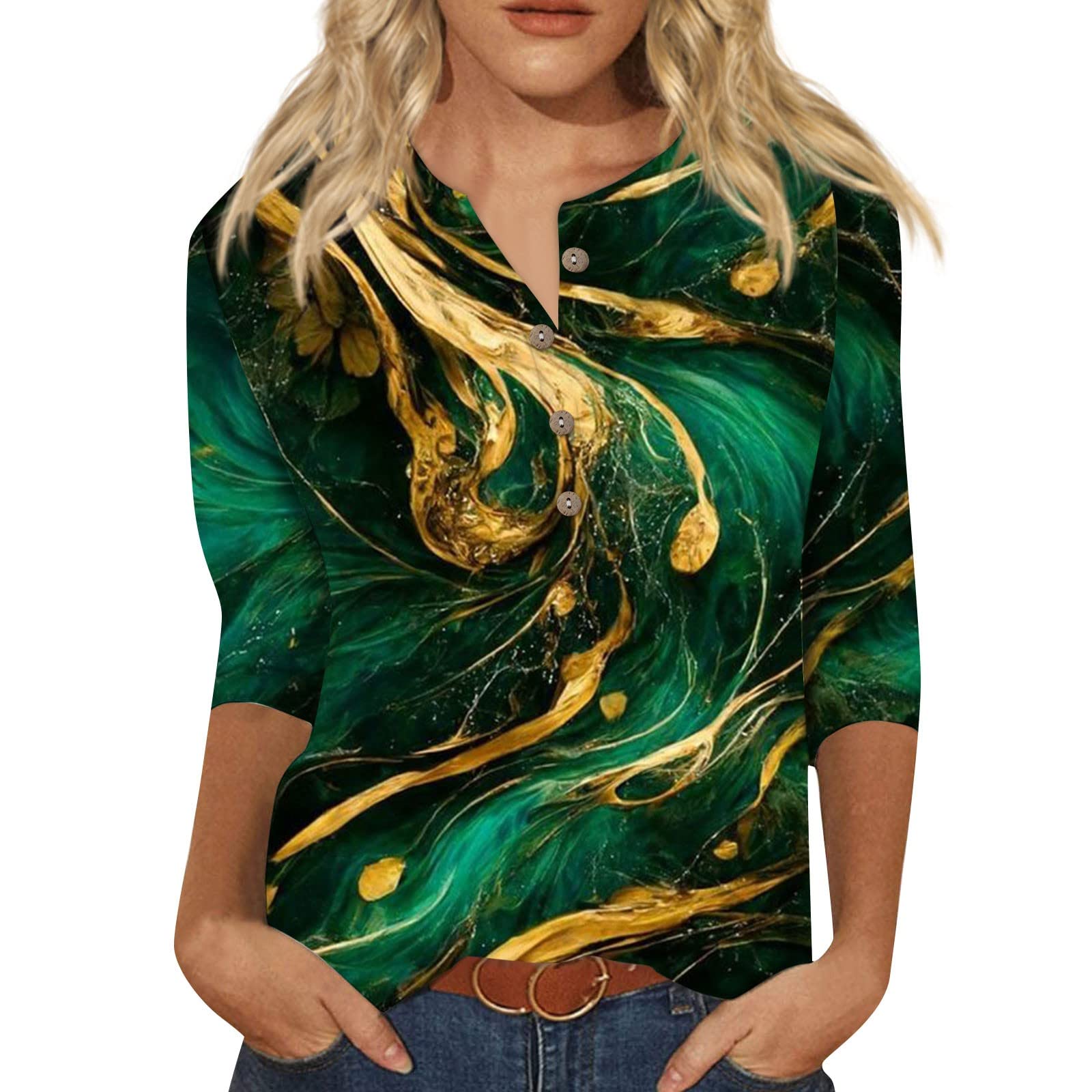 Damen Sommer Langarm Hemd Elegant Bluse Rundhals Tech-Stretch T-Shirt Klassischer Schnitt Lässige Top