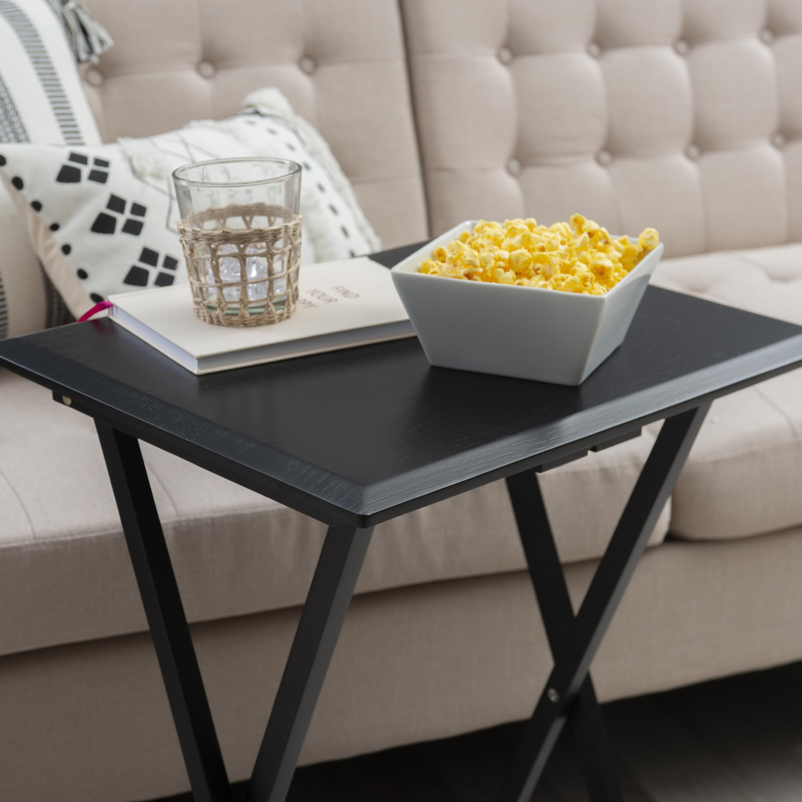 Linon Kearney-Juego de Mesa Plegable de Cinco Piezas con Soporte anidable, Color Negro, Madera de ingeniería, Black