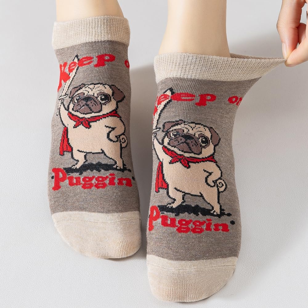 5 Pairs Novelty Cartoon Pattern Cotton Ankle Socks for Women & Teens