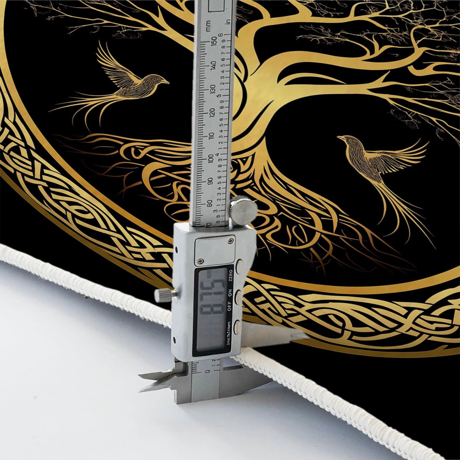 Tapis Antidérapant 140 x 200 cm Runner à Poils Courts Arbre de Vie Runes Abstrait Oiseaux pour Salon, Or Noir Tapis Rectangulaire Doux pour Chambre, Décoration Maison, Runner Lavable, Couloir