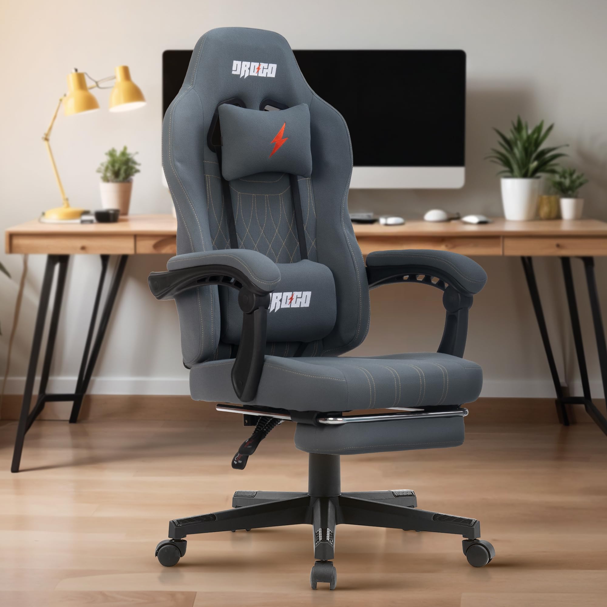 DROGO Apex Ergonomic Gaming Chair, Highback Computer Chair with Linkage Armrest, Breathable Fabric, Adjustable Height, Head & Lumbar Support Pillow | Home & Office Chair with Recline, Footrest (Grey) (B0DFQG17SN) Amazon Price History, Amazon Price Tracker