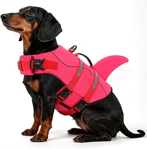 Miniatura 19 de Queenmore - Chaleco salvavidas para perros Ripstop, diseño de tiburón, chaleco de seguridad ajustable con alta flotabilidad y asa de rescate