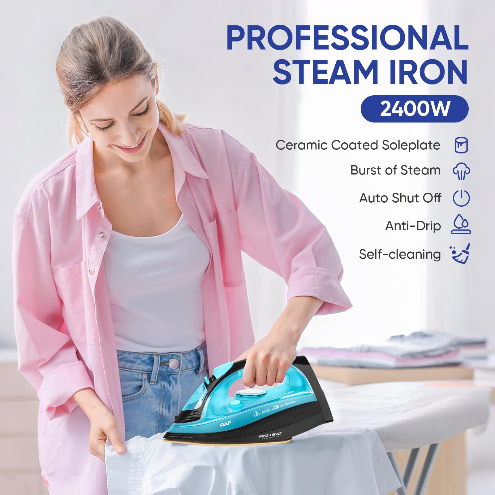 Ferro a vapore senza fili, 2400 W, ferro da stiro Powersteam, ultra ceramica, anticalcare e antigoccia, funzione acqua spray, vapore verticale, autopulente con serbatoio dell'acqua da 320 ml