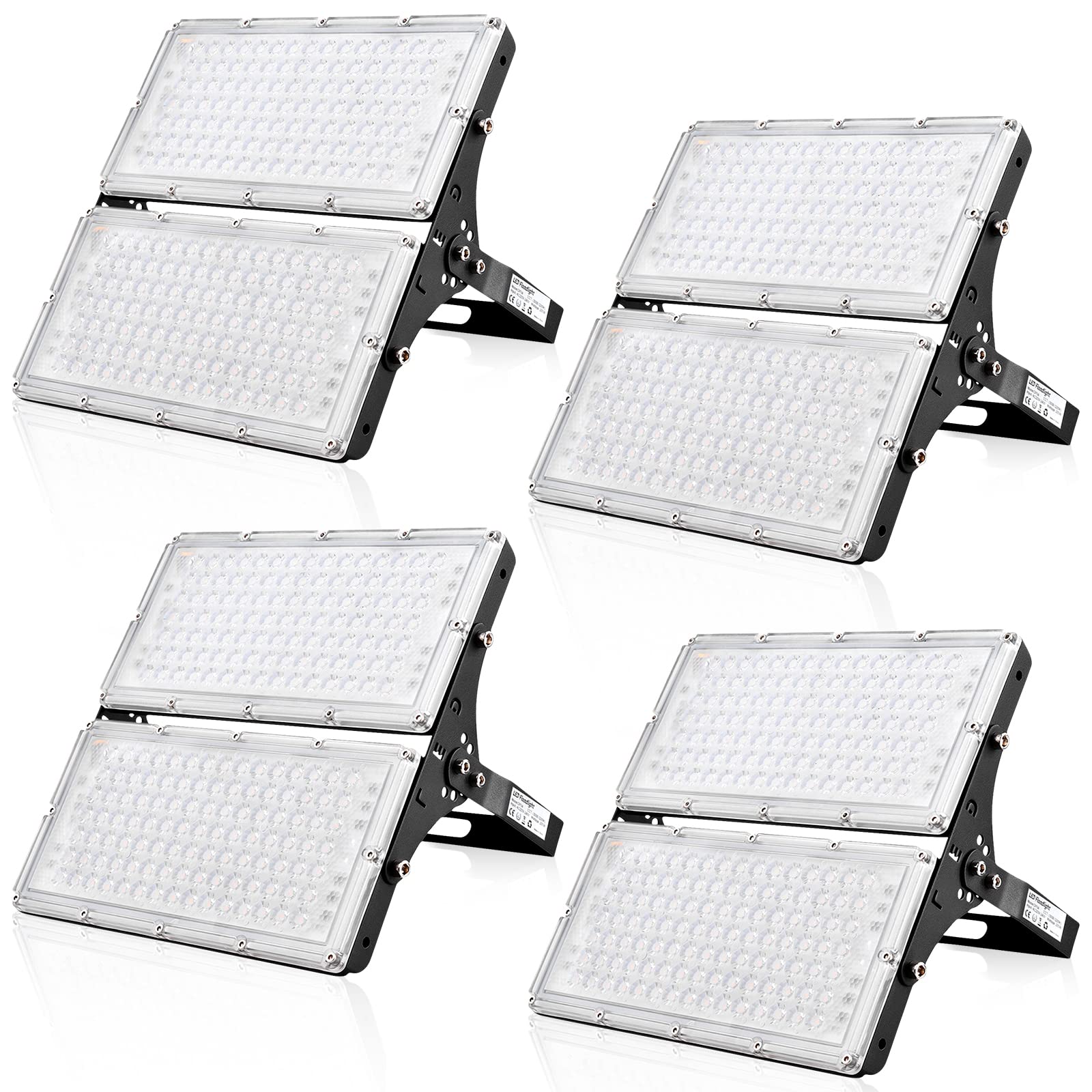 Viugreum Faretto LED da Esterno 200W 4 Pezzi, IP66 Resistente all'acqua Faretti LED da Esterno, Luce Di Sicurezza 20000LM, 3000K Bianco Caldo, Consumo Basso Super Luminoso Faretti LED per Giardino