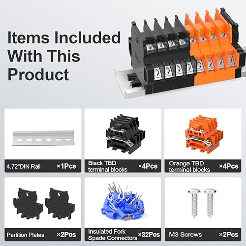 Miniatura 3 de 8 piezas de bloques de terminales TBD, 600V 10A 0.5-1.5mm², bloques de terminales de tornillo montados en riel DIN desmontables y ensamblables