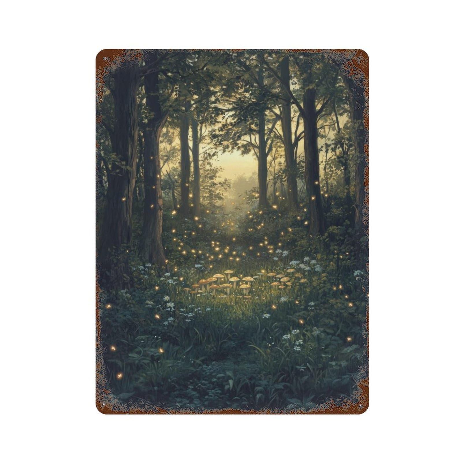 Twilight Fairy Ring with Fireflies Cottagecore Decor Whimsical Woodland Vintage Nature Wall Decor Art Metal Tin Poster Modern Home Decor Art Home Bar Shop Decorations Vintage Sign 40x30cm