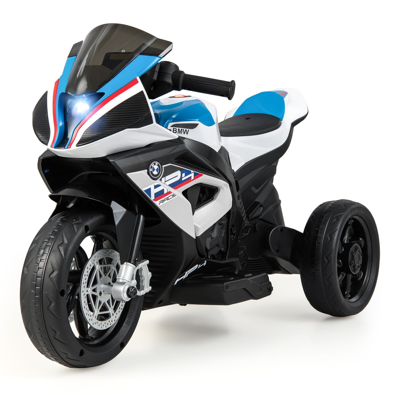 GYMAX Kids Electric Motorbike, 12V Licensed BMW Ride on Motorcycle with Music, USB/MP3, Headlights, Forward & Backward, 3 Wheels Children Motor Bike for 3-8 Years Old Boys Girls (White)