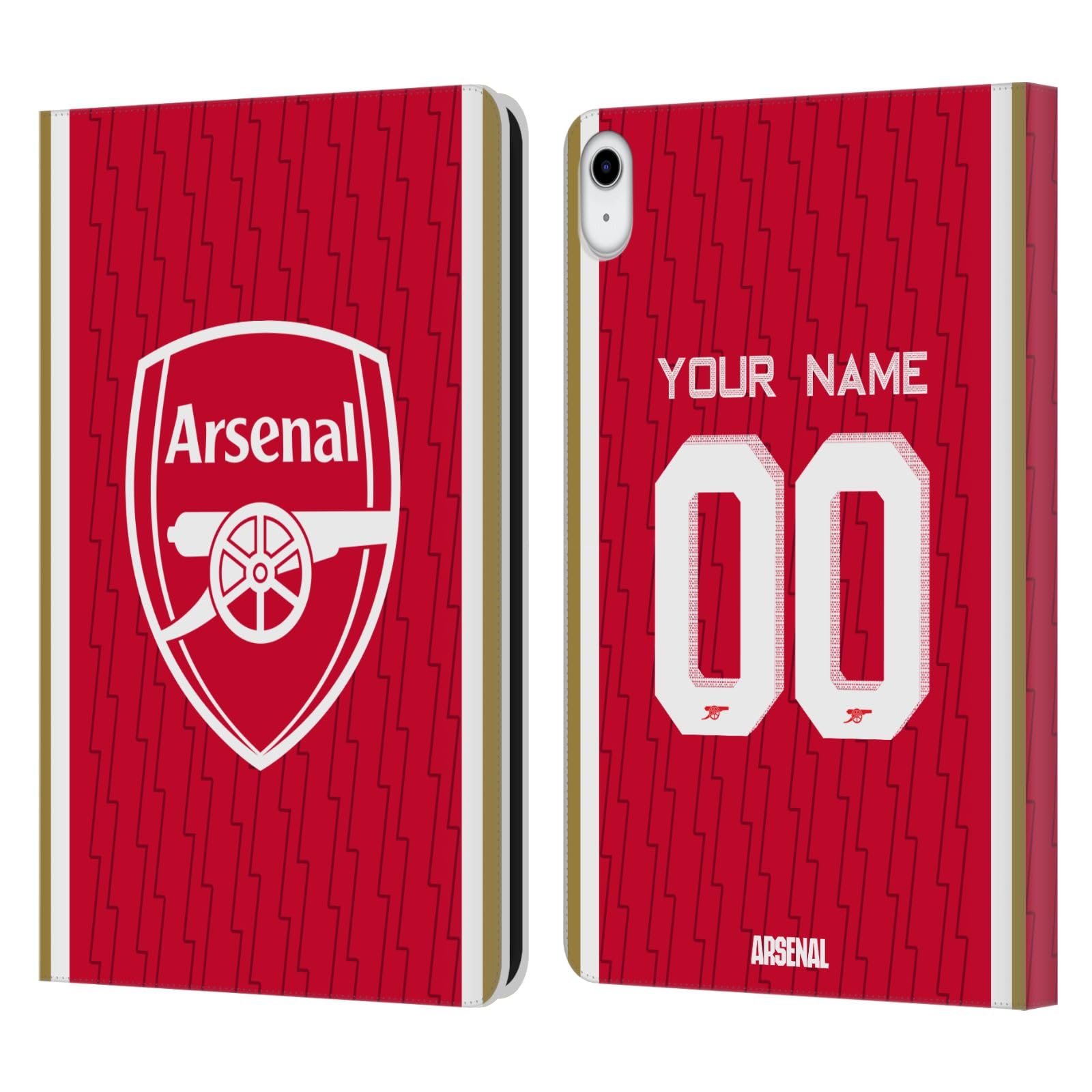 Head Case Designs Officially Licensed Custom Customized Personalized Arsenal FC Home 2023/24 Kit Leather Book Wallet Case Cover Compatible with Apple iPad 10.9 (2022)