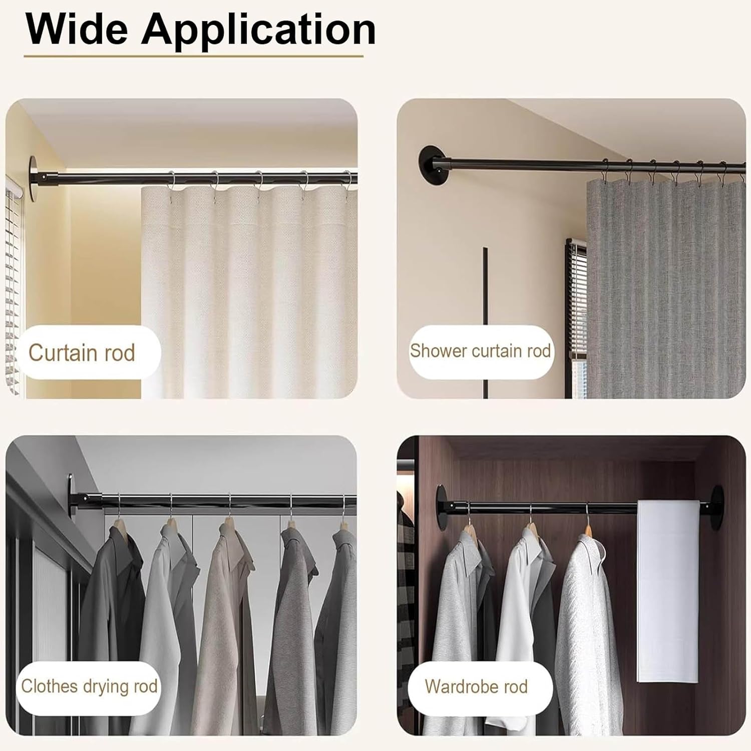 コーナーワードローブカーテンロッド 180&deg;回転可能 ステンレススチール製 伸縮ロッド 滑り止め 調節可能 ドレープサポート 95～