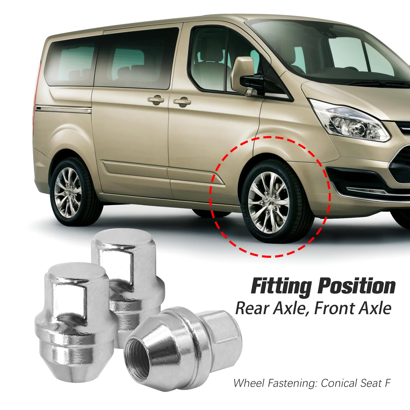 Set di 5 dadi per ruote M14 x 1,5 mm ACPA1012KXA con tappo in acciaio inox di ricambio per Ford Transit Mk8 Transit Tourneo Custom Replace 5196786