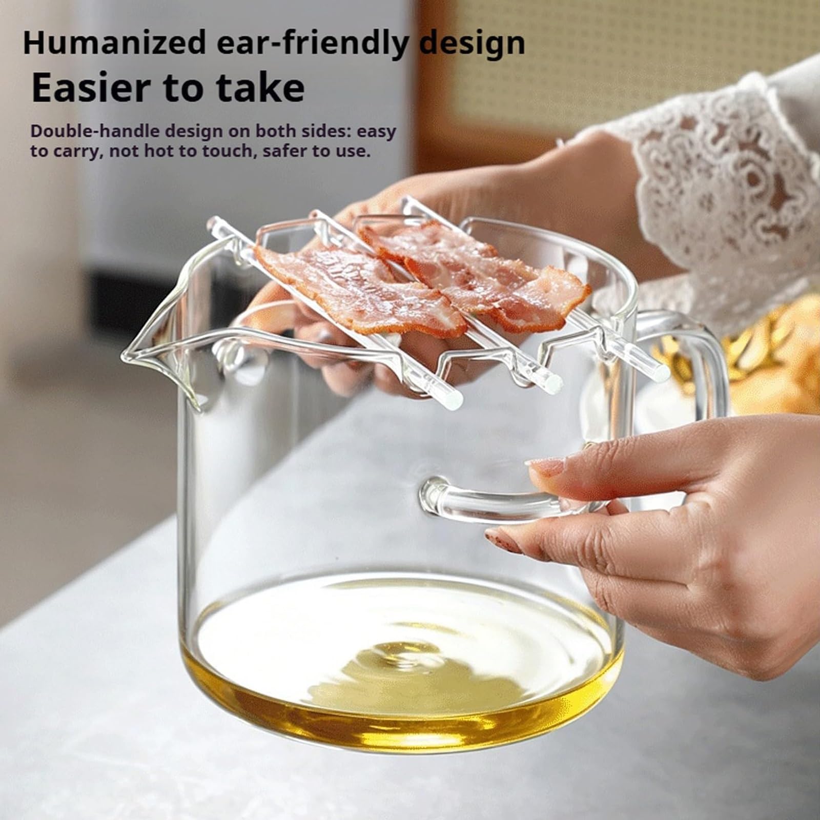 Mikrowellengeeigneter Speckgarer Aus Glas Mit Deckel, 2,1 L Speckform, Auflaufform, Behälter Und Rost Für Den Backofen, Hitzebeständiger Kochtopf/Dampfgarer Mit Fettabtropfgitter(2PCS)