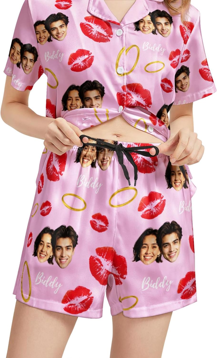 DIYKST Custom Face Pajamas for Women, Personalized Short Pjs with Button Down, Valentine's Day Gift Bride Soft Pj Sets - Image 7