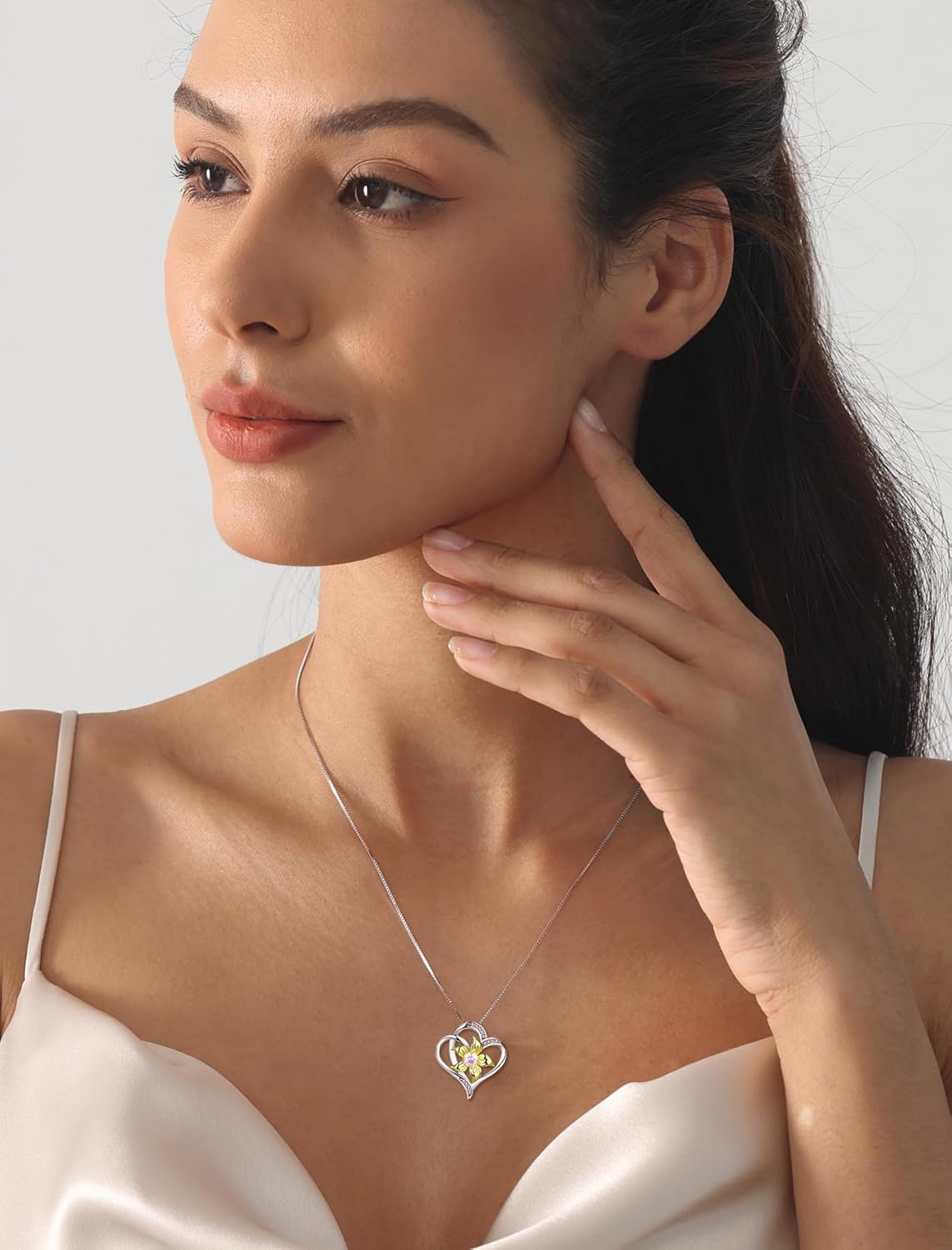 YL Women's Heart Necklace 925 Sterling Silver Lily Flower Love Pendant Birthstone Jewelry - Image 2