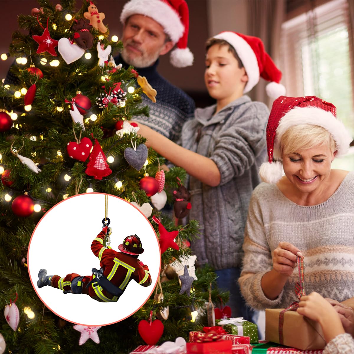 Decorazioni Natalizie Pompiere: 4 Ciondoli In Acrilico Per Albero Con Tema Vigili Del Fuoco, Regalo Per Eroi - 4