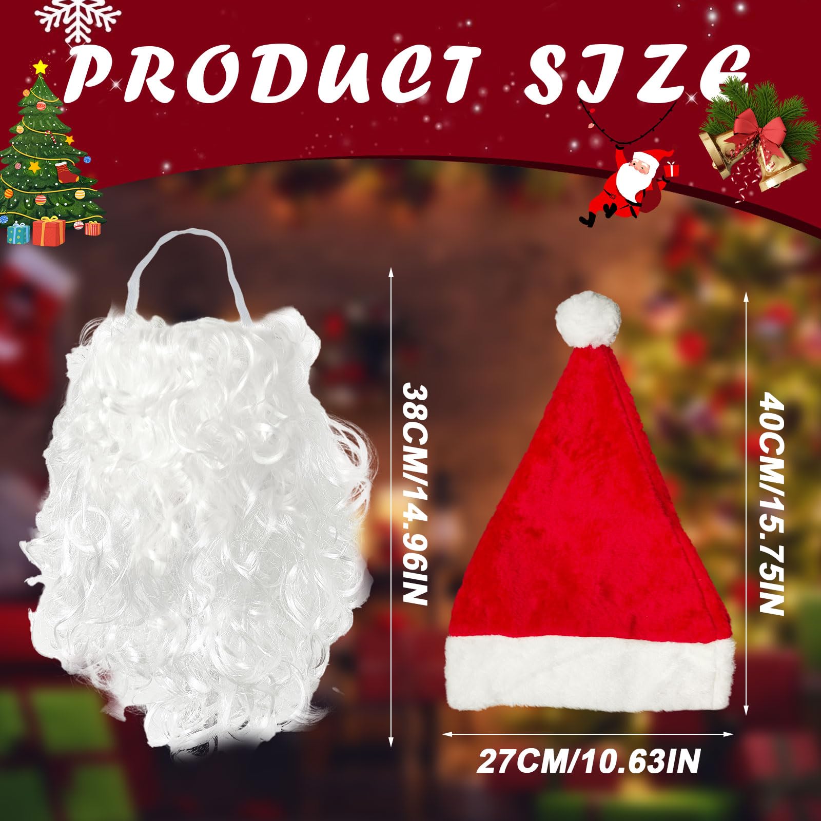 TUONYIS 6 Pieces Santa Suit,Santa Hat Beard Eyebrows Gold Glasses Red Bag Hairnet,Santa Costume Santa Beard Mask Face Cover,Santa Costume Accessories for Adults Christmas Cosplay New Year Party (Red) - Image 2