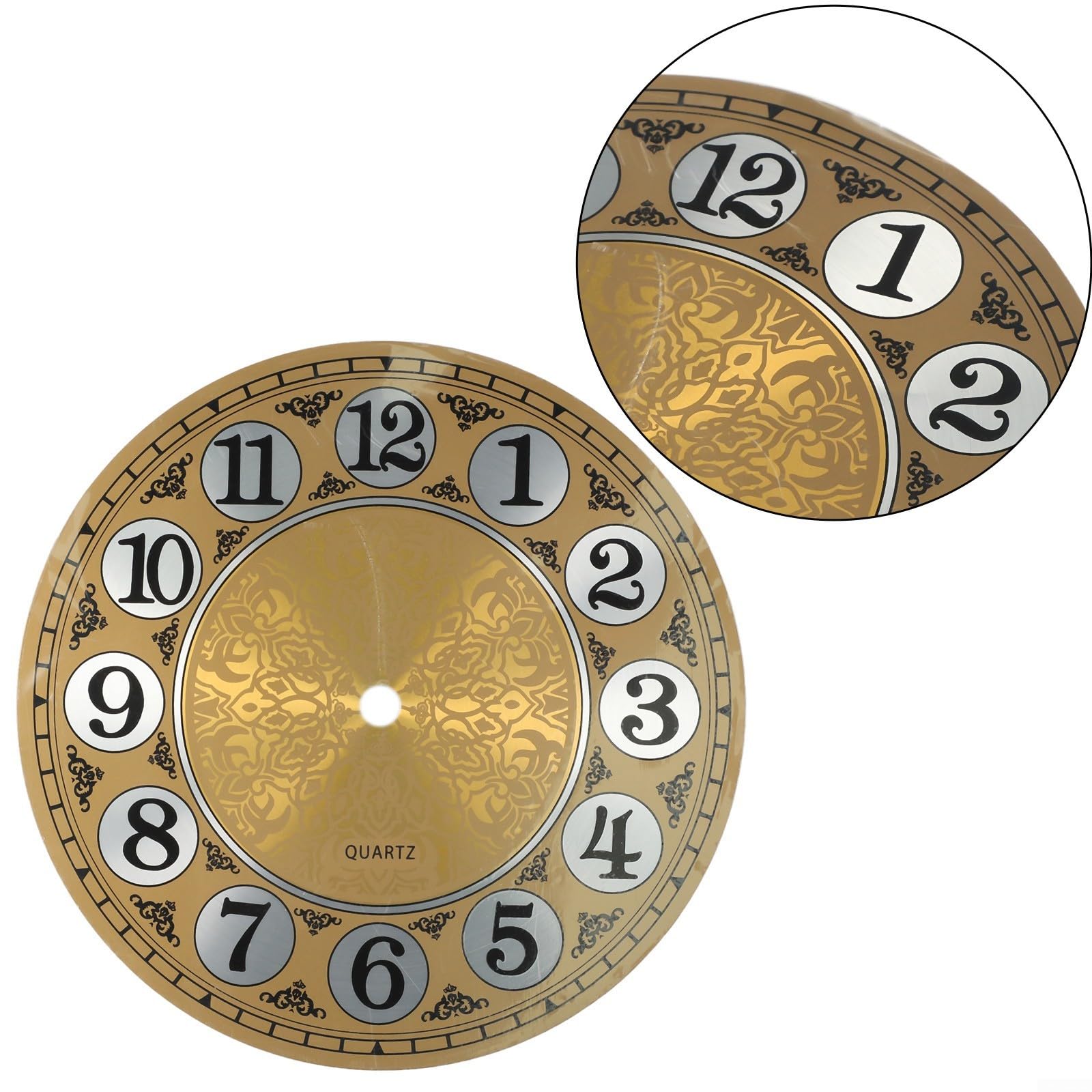 Aluminium-Zifferblatt, 160 mm, für Vintage-Wanduhr, 17,8 cm, goldfarbene Metallplatte mit arabischen Ziffern, DIY-Quarzuhr-Set