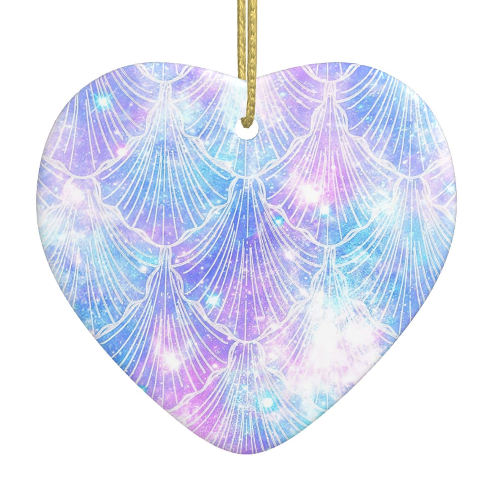 Nbtghga White Mermaid Scale Print Christmas Ornaments, Ceramic Hanging Ornament, Xmas Tree Decoration, Holiday Home Decor