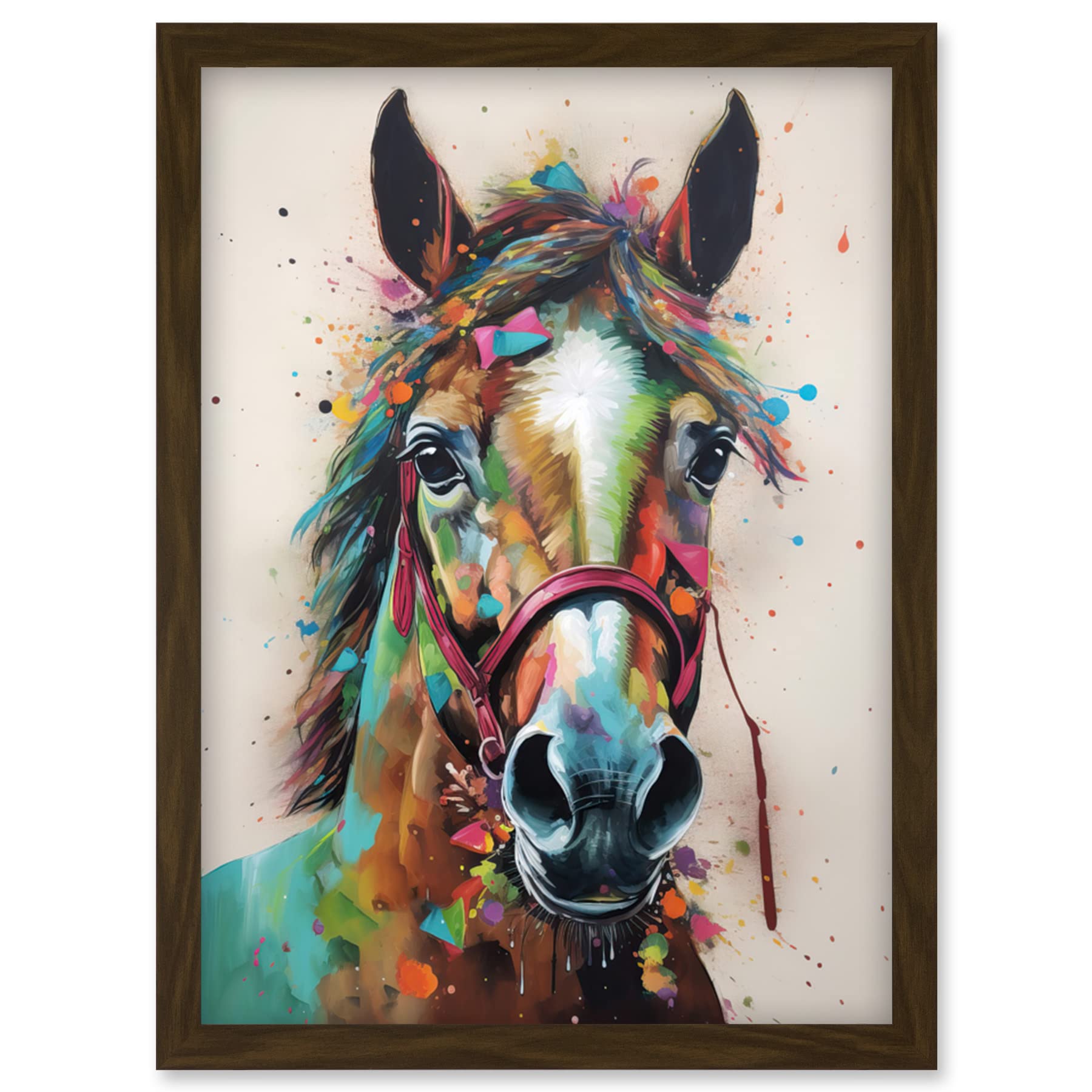 Artery8 Horse Multicoloured Spray Paint and Oil Painting Artwork Framed Wall Art Print A4