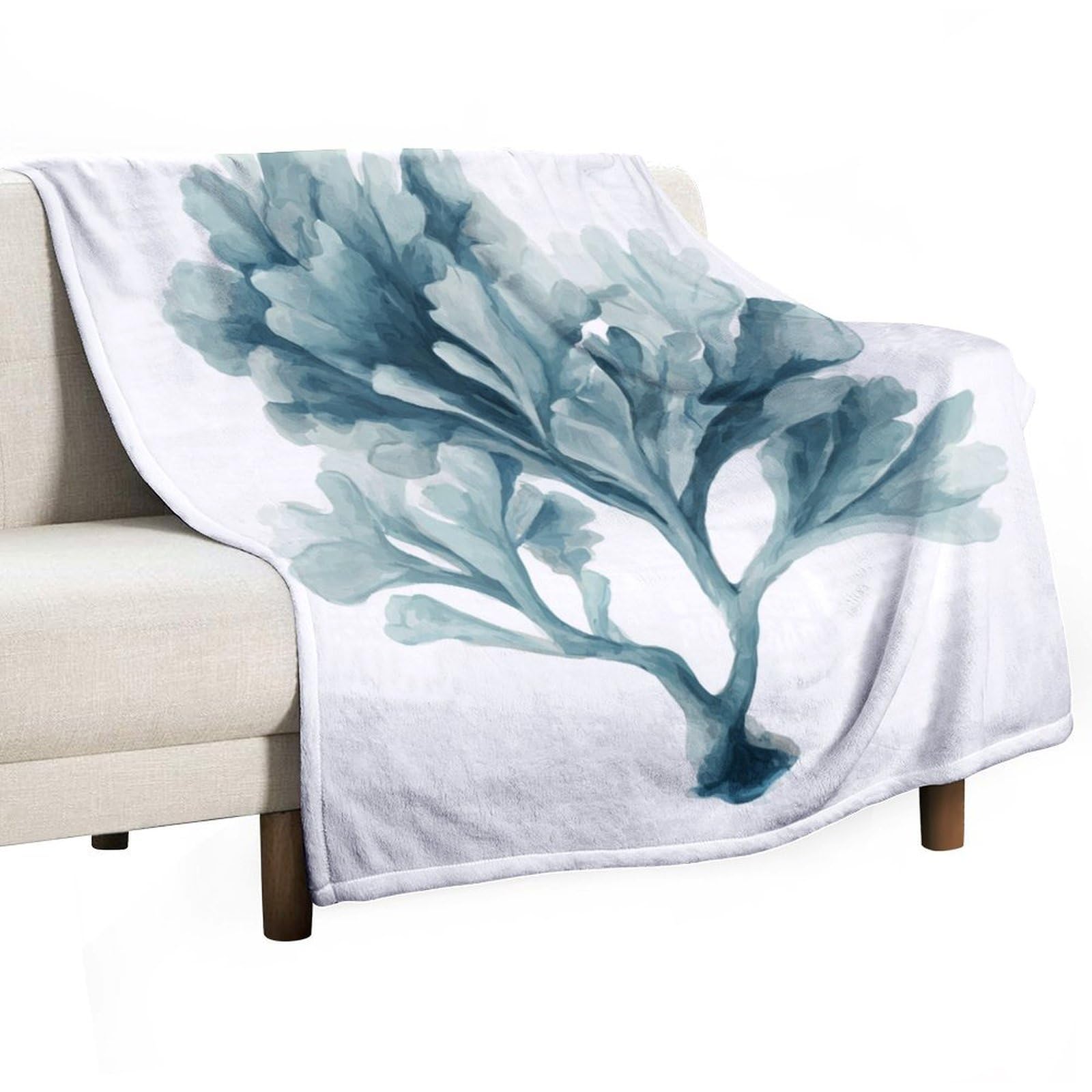 Jubonexis Watercolor A Light Blue Coral Anti Pilling Throw Blankets Cozy Durable Blanket for Bedroom Living Rooms Couch Sofa Bed 130x150cm(50x60in)