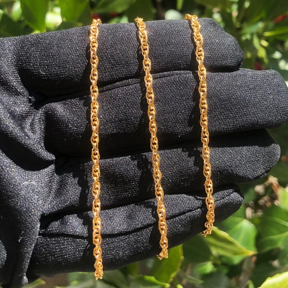Real Genuine Solid 1/20 14K Yellow Gold Rope Chain Necklace 20 Inch 2 mm for Men and Women Golds4