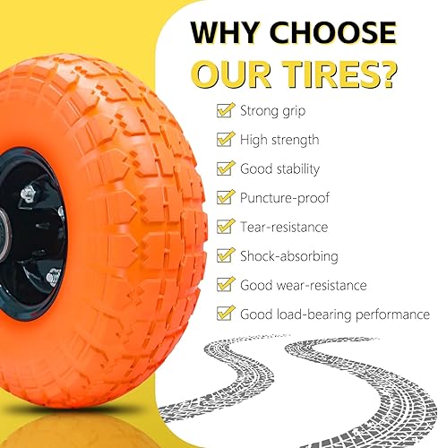 Miniatura 4 de SIMEIQI Neumático y rueda de poliuretano sólido de 10 pulgadas 4.103.50-4 sin plano con orificio de eje de 58 pulgadas, cubo de desplazamiento de