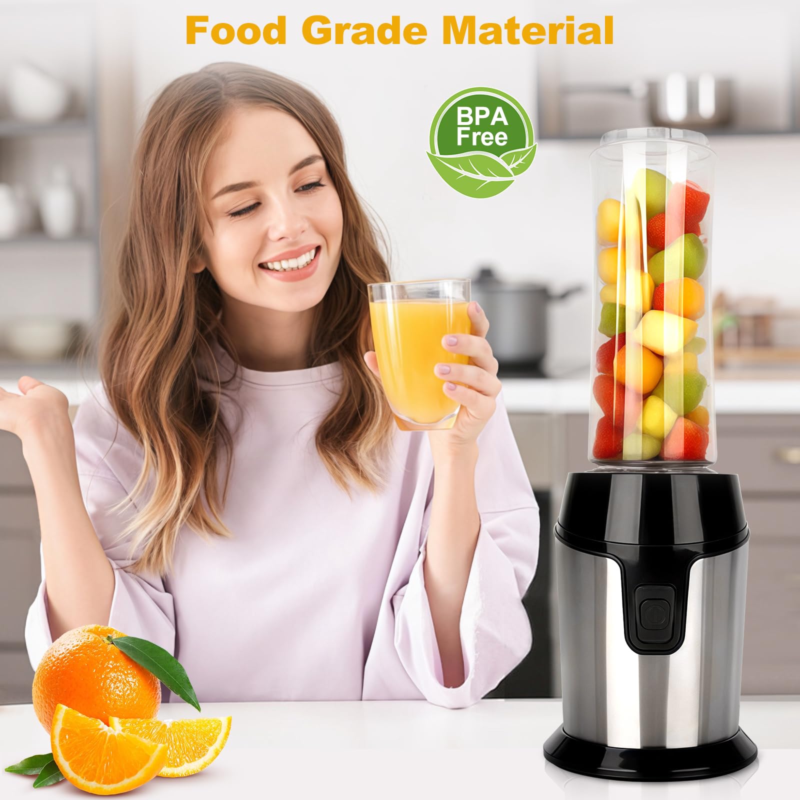 heuchaey Mini frullatore elettrico frullatore frullatore portatile con 2 bottiglie BPA-Free portatili da 600 ml, con 4 lame in acciaio inox, per frullati e alimenti per bambini
