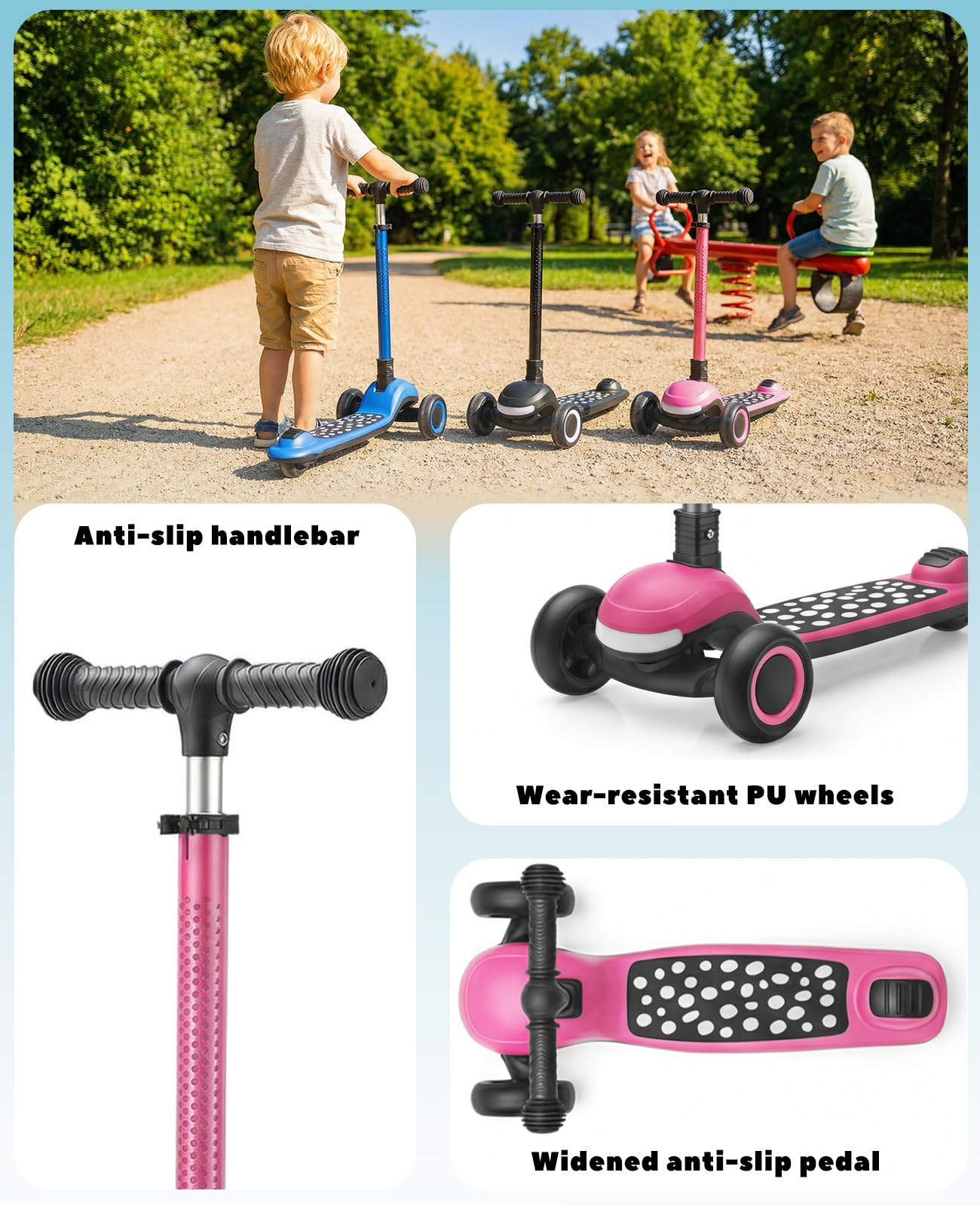 UBRAVOO Roller Kinder 3–10 Jahren Scooter für Kinder mit Nur Einem klick Zusammenklappbar, mit 4-Fach Höhenverstellbarem Lenker und Hinterradbremse, Beleuchteter Wide-Deck-Scooter&Jungen und Mädchen