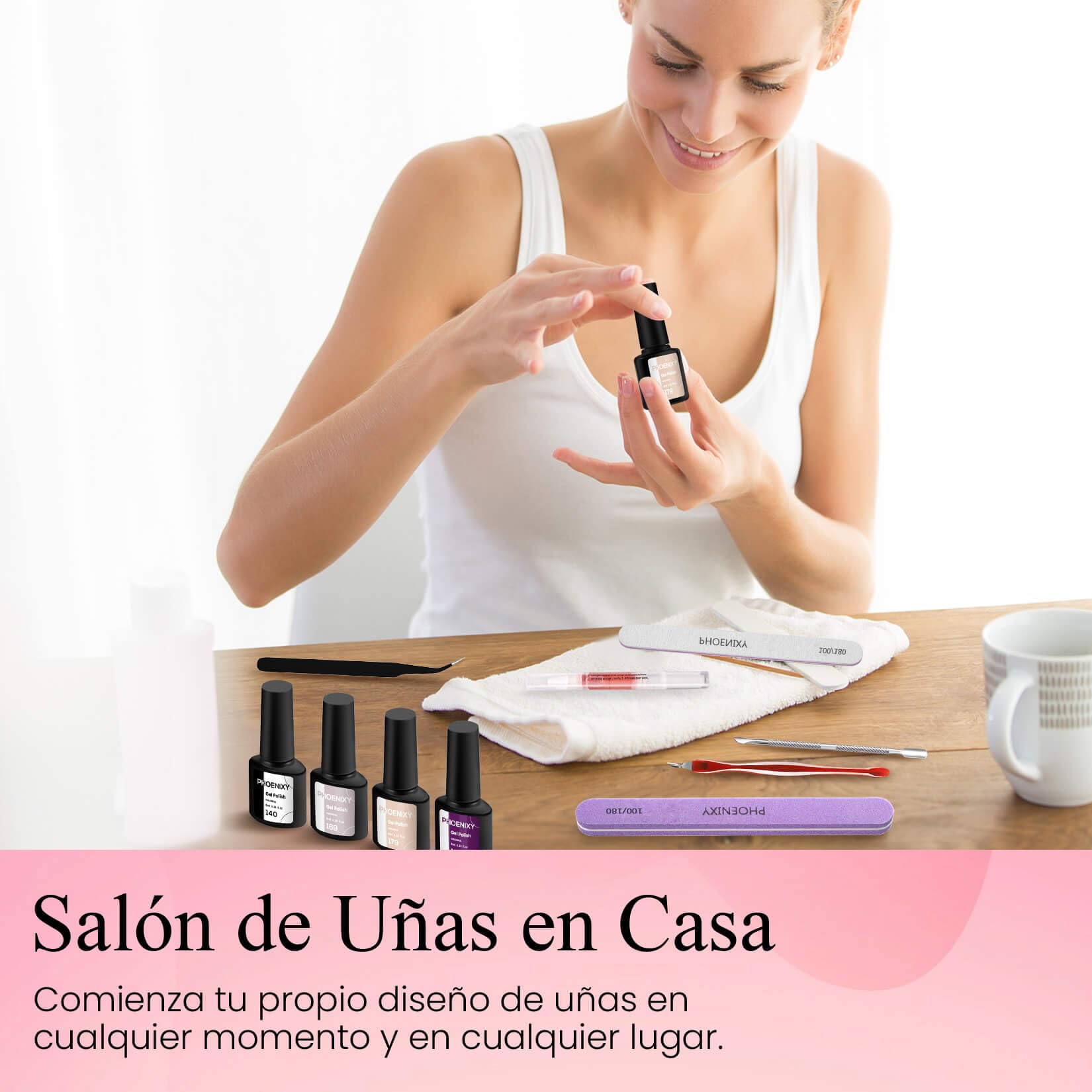 Kit Uñas Semipermanentes Phoenixy 40 Colores Esmalte Semipermanente con Lámpara 48W U V/LED Uñas Semipermanentes Kit Completo con Accesorios