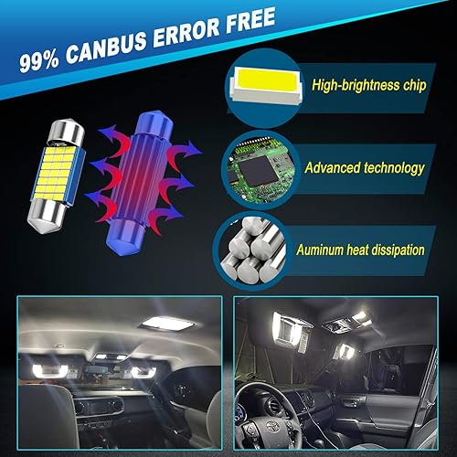 Miniatura 7 de Paquete de kit de luz interior LED para Toyota Tacoma 2005-2021, luces de cúpula de mapa interior + luces de espejo de tocador + luces de matrícula