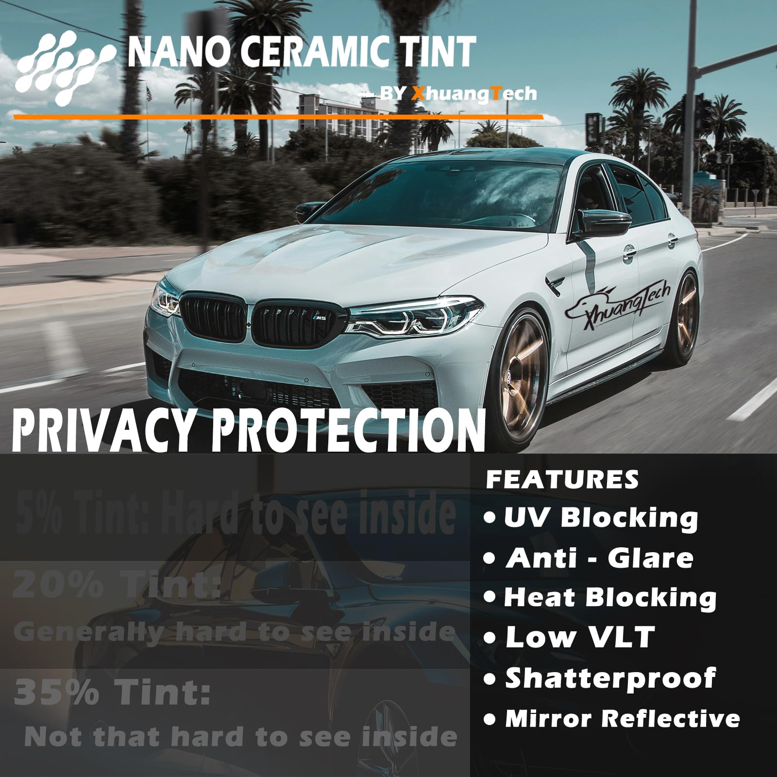 XhuangTech Window Tint Car 5% VLT, 24