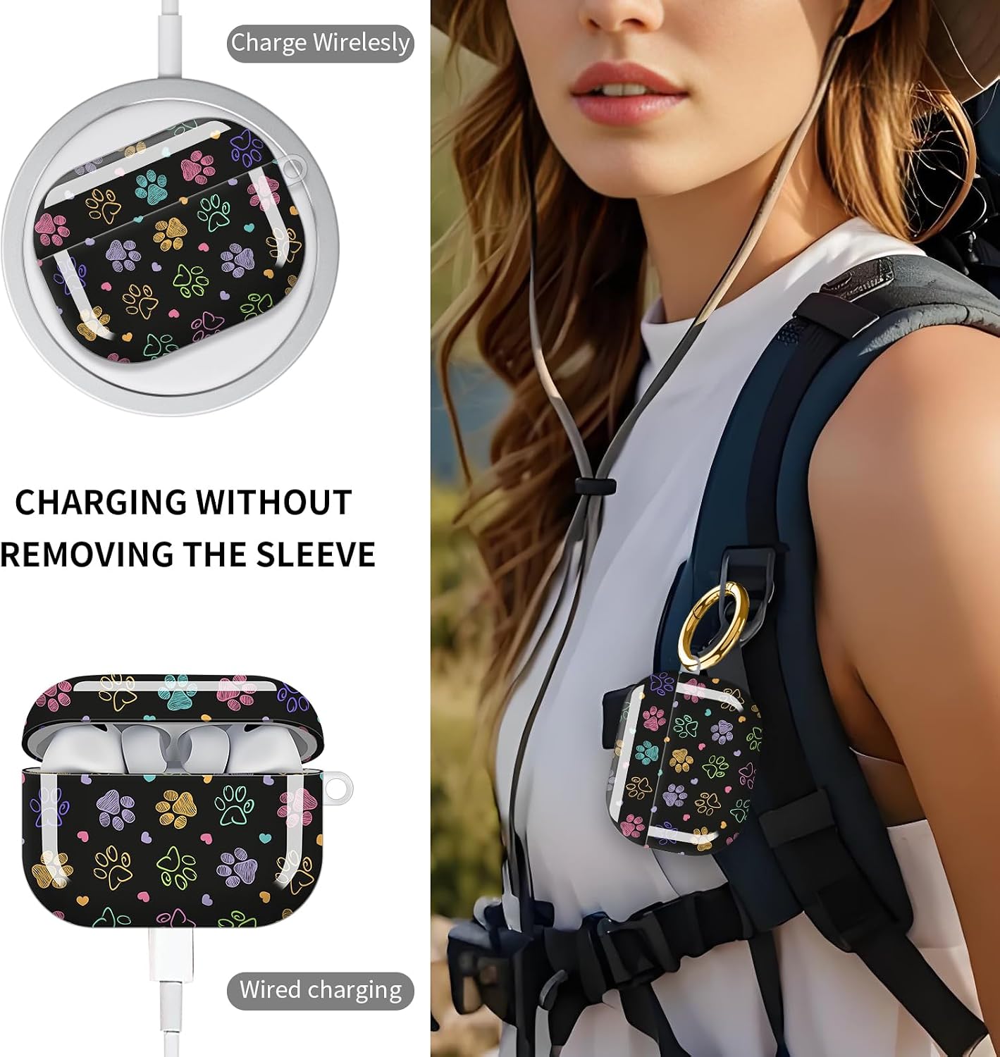 Compatible with AirPod Pro 3 Case (2025), Cute Soft TPU Protective Shockproof AirPod Pro 3rd Generation Case Cover with Golden Keychain for Women Men Colorful Dog Paws image 3