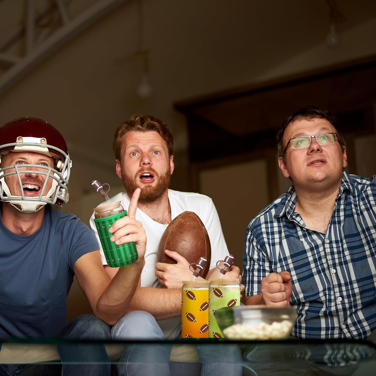 Football Lover Gifts, 16 oz Glass Iced Coffee Cup with Straw Stopper and Mug Sleeve, Football Glasses Cup Gifts Box for Women Man Sport Lovers - Image 6