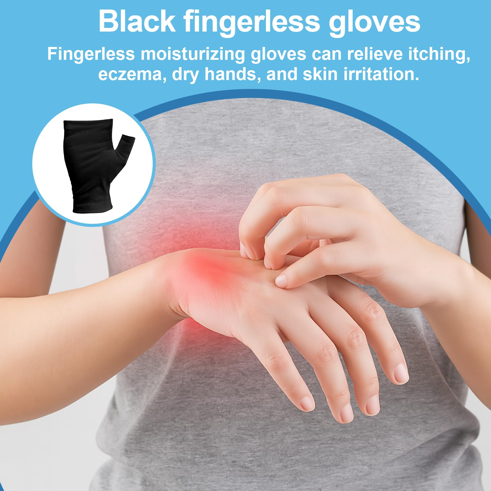 Guantes Para Eccema Sin Dedos, Suave Y CóModo Guantes Algodon Dermatologicos (Negro)