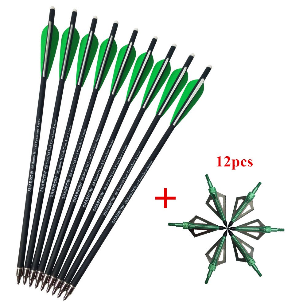 SHARROW 12pcs Flèches d'arbalète en Carbone 16 Pouces 17 Pouces Boulons d'arbalète avec Pointe de Flèche de Lame(16 inch)
